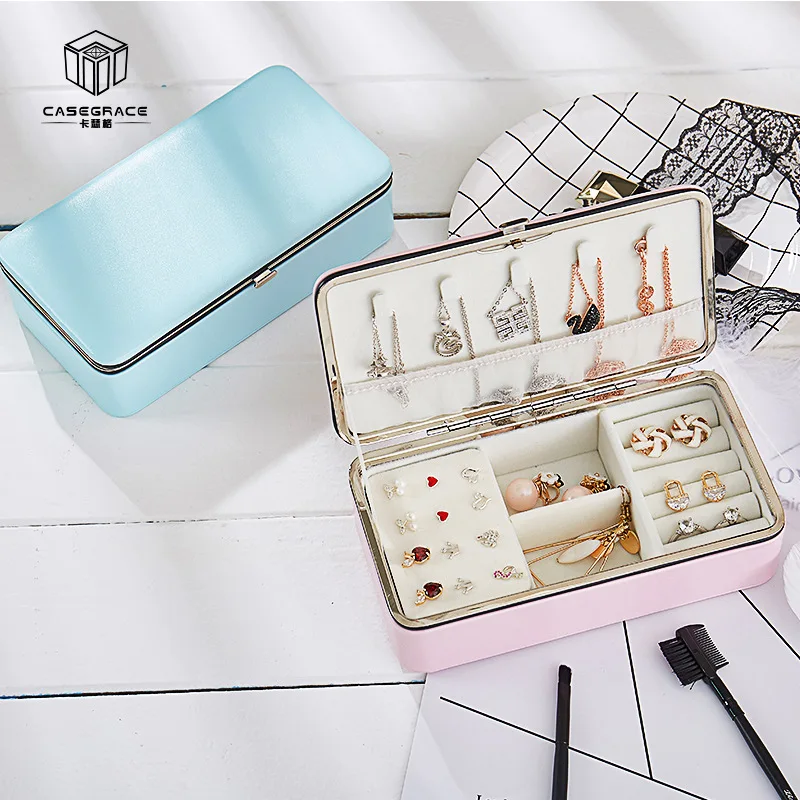 Portable Korean Jewelry Box Organizer Travels Leather Ring Bracelet