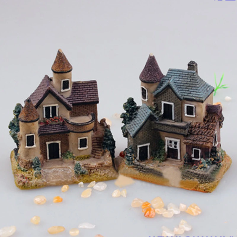 Resin Mini Fairy Garden Miniature Thatched House Landscape Micro Decorate Ornament