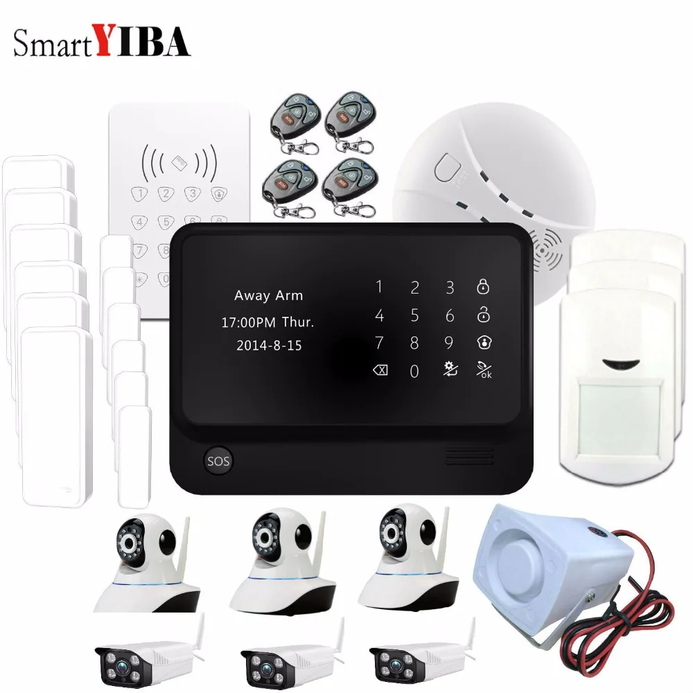 

SmartYIBA IOS Andriod APP Control WIFI GSM Alarm Support Relayout Security Cameras Smoke Fire Alarm Door/Window Sensors Alarm