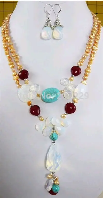 

Wholesale price -hot ^^New Arrived Nice Moonstone beautiful pearl necklace set new