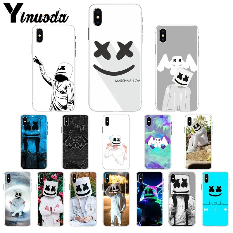 Yinuoda Marshmello Black TPU Soft Rubber Phone Cover for Apple iPhone 8 7 6 6S Plus X XS MAX 5 5S SE XR Cover