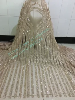 

Gold color french net lace fabric sparkly glued glitter african Tulle lace for women party dress gold BZL-00222
