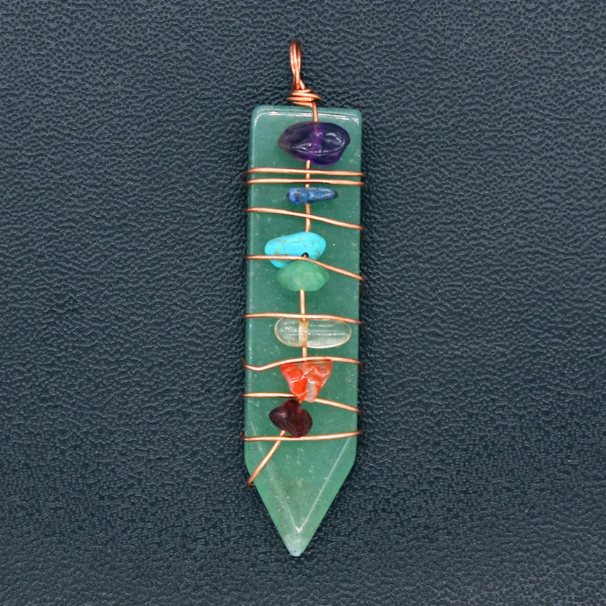 

Trendy-beads Rose Gold Color Wire Wrap Sword Shape Pendant Natural Green Aventurine Jewelry