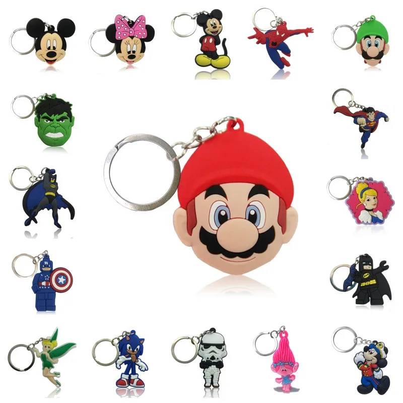 

10pcs Mario Mickey Cartoon Keychain Avenger Anime PVC Key Chain Superhero Key Ring Accessory Trinket Key Cover Kids Gift