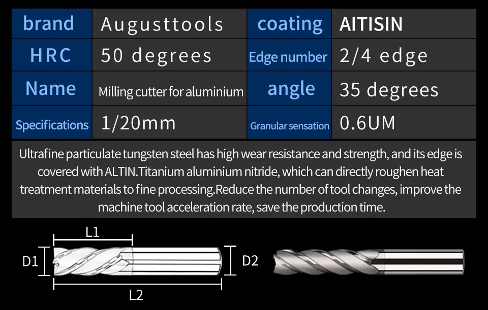 Augusttools 1 шт. Концевая фреза из алюминия и дерева HRC50 3 флейта фреза Концевая фреза для обработки алюминия и меди фрезерные инструменты