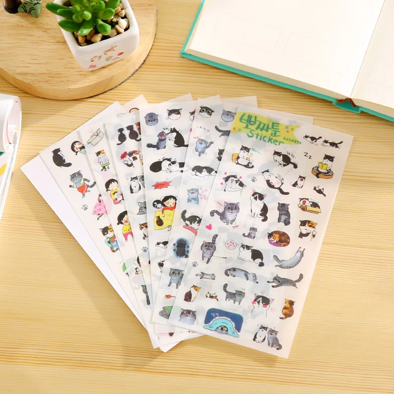 

6 PCS New Creative Cute South Korea Transparent PVC Stickers Cat Diary Photo Album Stickers Sticky Notes Post Papelaria