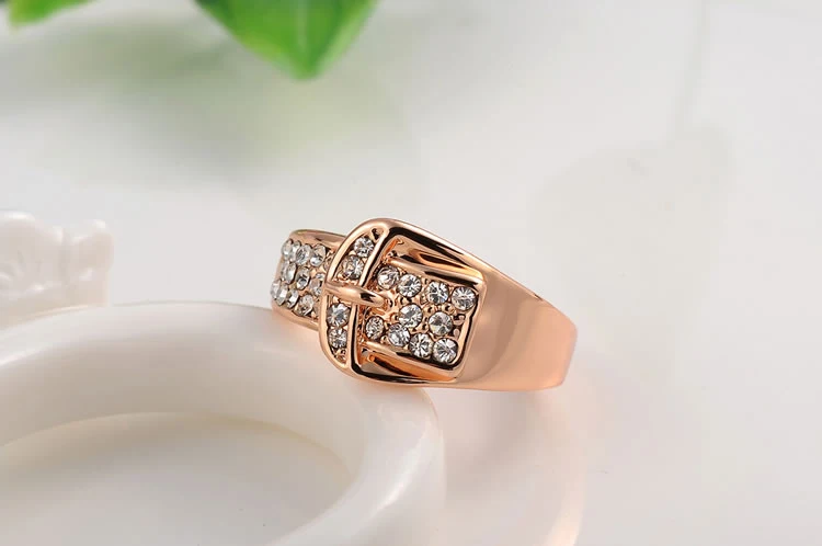 Fashion Pave Setting Rhinestone Belt Buckle Wedding Rings For Women/Girls Rose Gold Color Party Rings Jewelry crystal rings stone rings fashion rings gold rings wedding rings fashion ring finger rings metal rings