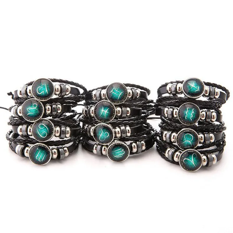 Simple twelve constellation couple bracelet retro woven beaded DIY men and women leather bracelet bangles jewelry Fashion Jewelry