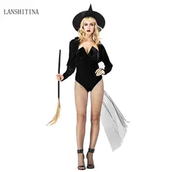LANSHITINA/Хэллоуин женский, черный ведьмы queen Maleficent карнавальные костюмы вечерние Косплэй фантазии ведьма Костюмы для косплея