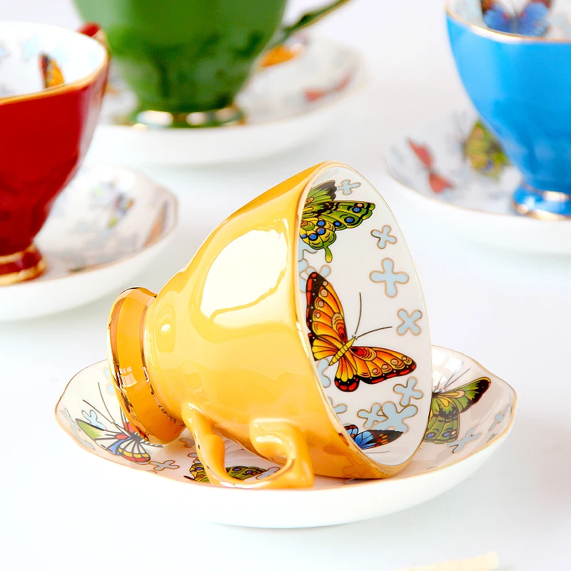 Новые творческие Керамика Кофе Чашки с блюдцем Чай молока чашку набор бабочки Drinkware-Z0040