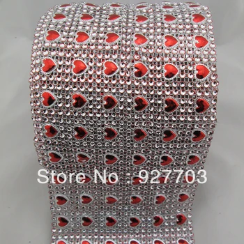 

(CM738)10 Yards Red Heart Sparkle Rhinestone Crystal Diamond Mesh Wrap Roll Ribbon
