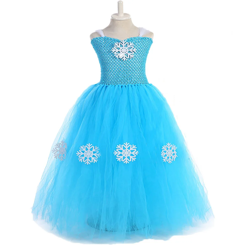 Blue Snow Queen Girls Elsa Dress Cosplay Princess Costume for Kids Froze Girls Christmas Dress Kids Snowflake Party Dress Tutu (7)