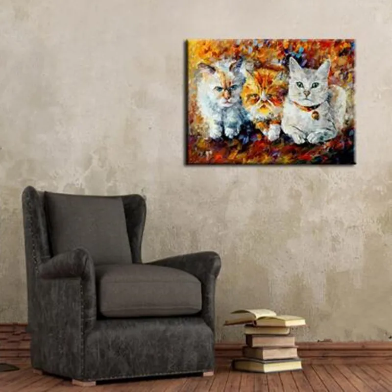 

Large Knife Palette Fat Cats Pictures Handpainted Abstract Animal Oil Paintings on Canvas Handmade Modern Home Decor Wall Art