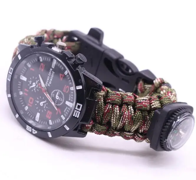 50 Pcs/lot Outdoor 7 Core Paracord Survival Bracelet Compass Watch