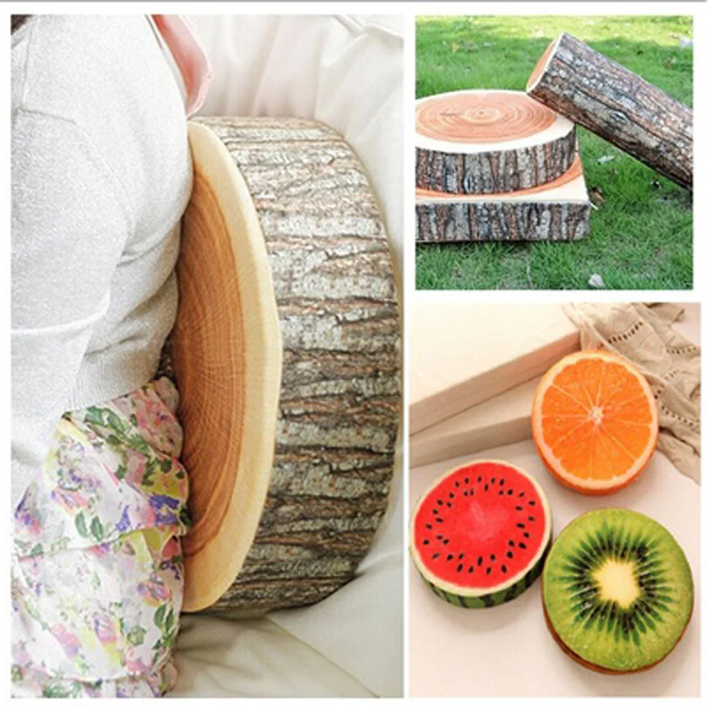 

3D Double-sided print Fruite round creative Tree Stump Wood Office Chair Back Cushion Sofa Throw Pillow New Year Decoration