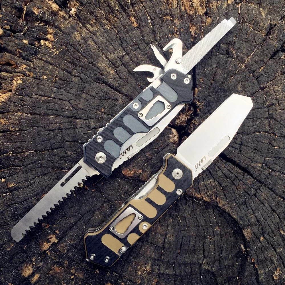 LAND 9047 Folding multi-functional knife survival camping outdoor folding hunting saw tool knife 12Cr27MoV stainless steel