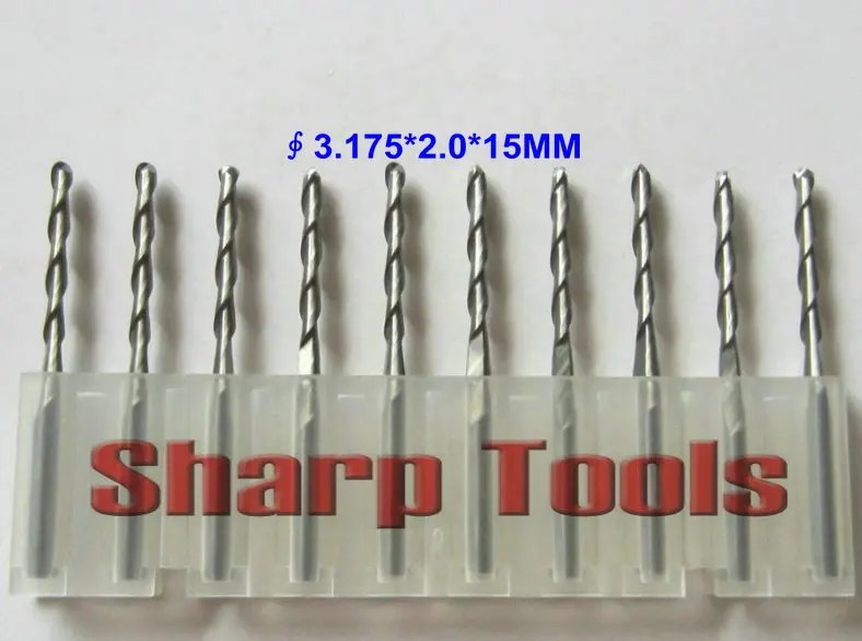 10 шт. 3,175*2,0*15 мм 2 флейты шариковые носовые биты, вольфрамовые карбидные инструменты, гравировальные Фрезы с ЧПУ, 3D резьба по дереву, ПВХ, Al, нейлон