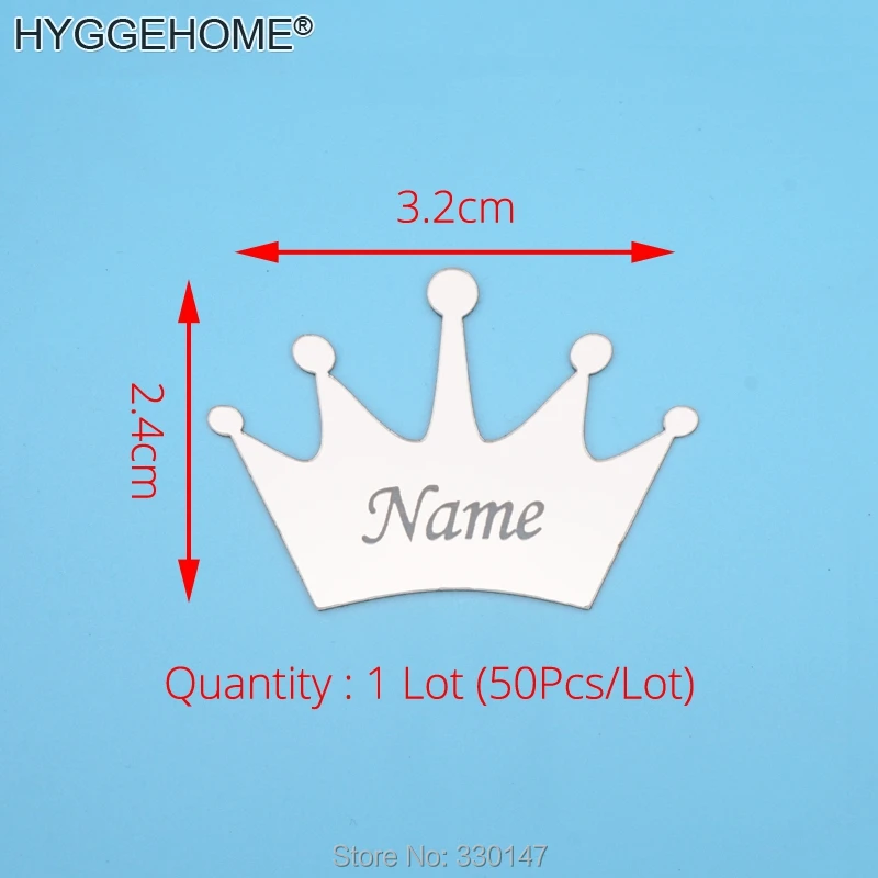 50 шт 3 см/5 см Корона выгравировать имя на заказ акриловая Зеркальная Наклейка для свадебного ремесла с самоклеющейся подложкой клей подарок для гостя