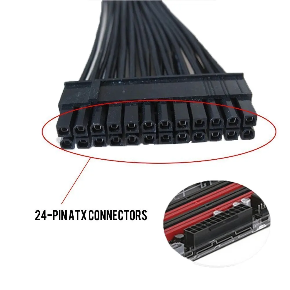 ATX 30cm 24 Pin Dual PSU Power Supply Extension Cable Synchronous Cord For Computer Cable Connector For Mining 24Pin 20+4pin ATX 30cm 24 Pin Dual PSU Power Supply Extension Cable Synchronous Cord For Computer Cable Connector For Mining 24Pin 20+4pin