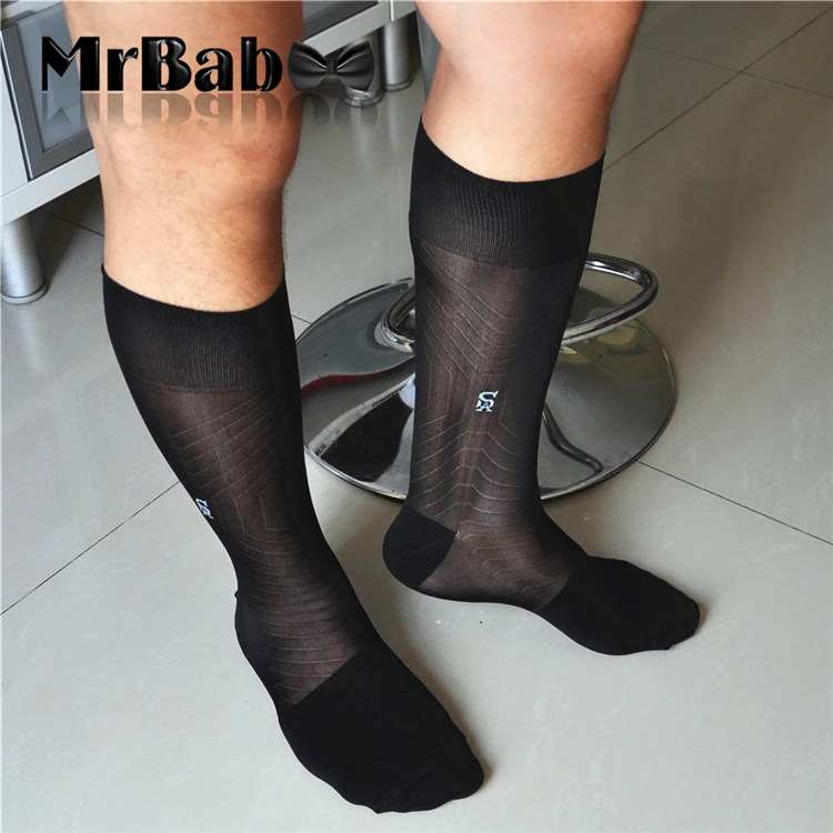 Nueva srrival hombres calcetines hasta la rodilla sexy medias negras
