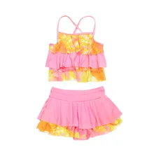 Новинка года; летний купальник для маленьких девочек; кружевные шорты с цветочным принтом для маленьких девочек; купальники для плавания; комплекты; Прямая поставка