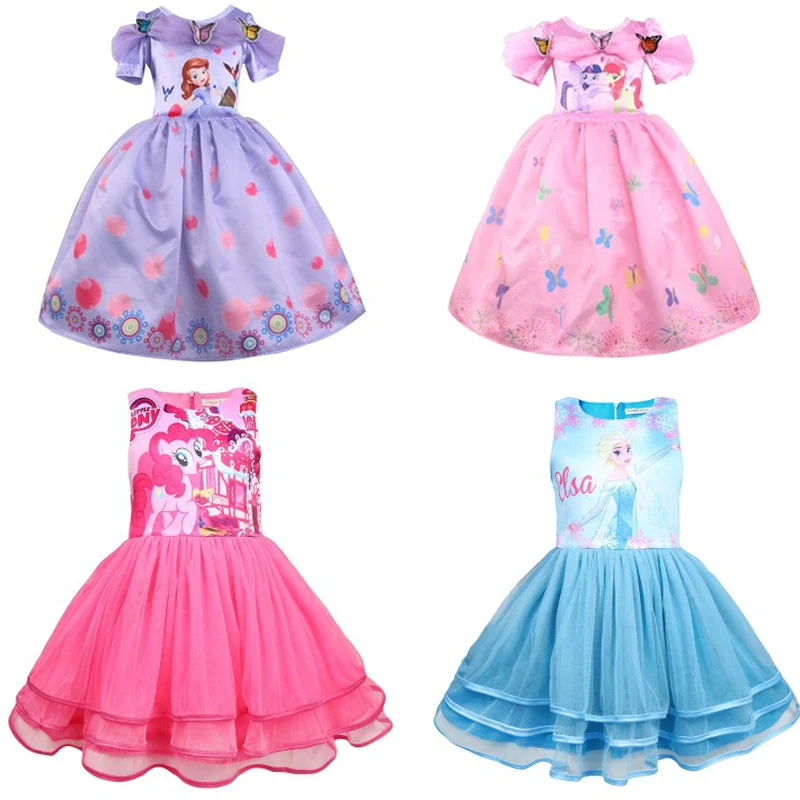 

2018 New Arrival Dresses my little Girls Anna Elsa Cosplay Costume Kid's Party Princess Dress Kids baby Girl pony Clothes moana