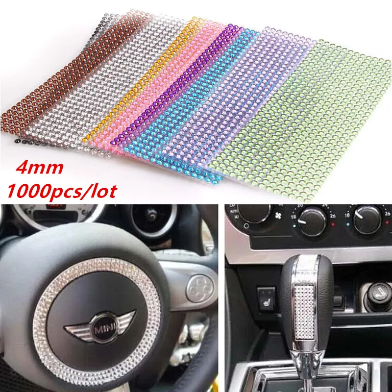 1000pcs/set Beauty 4mm Crystals Rhinestones Car Decor