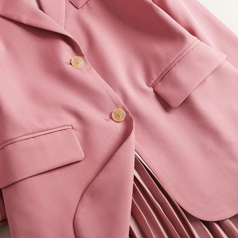 2 Robe Deux Top Ensemble En Printemps Et Rose Plissée Soie Pur 2019 Nouveau De D'office Femmes Pièces Lady Mousseline Fahion Couleur Manteau Crop Costume 5qgagXw