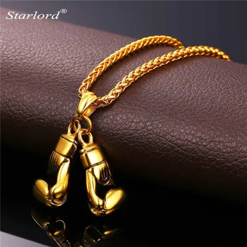 

Golden Boxing Glove Pendant Charm Necklace Sport Jewelry 316L Stainless Steel Yellow Gold/Silver Color Chain For Men New GP2171