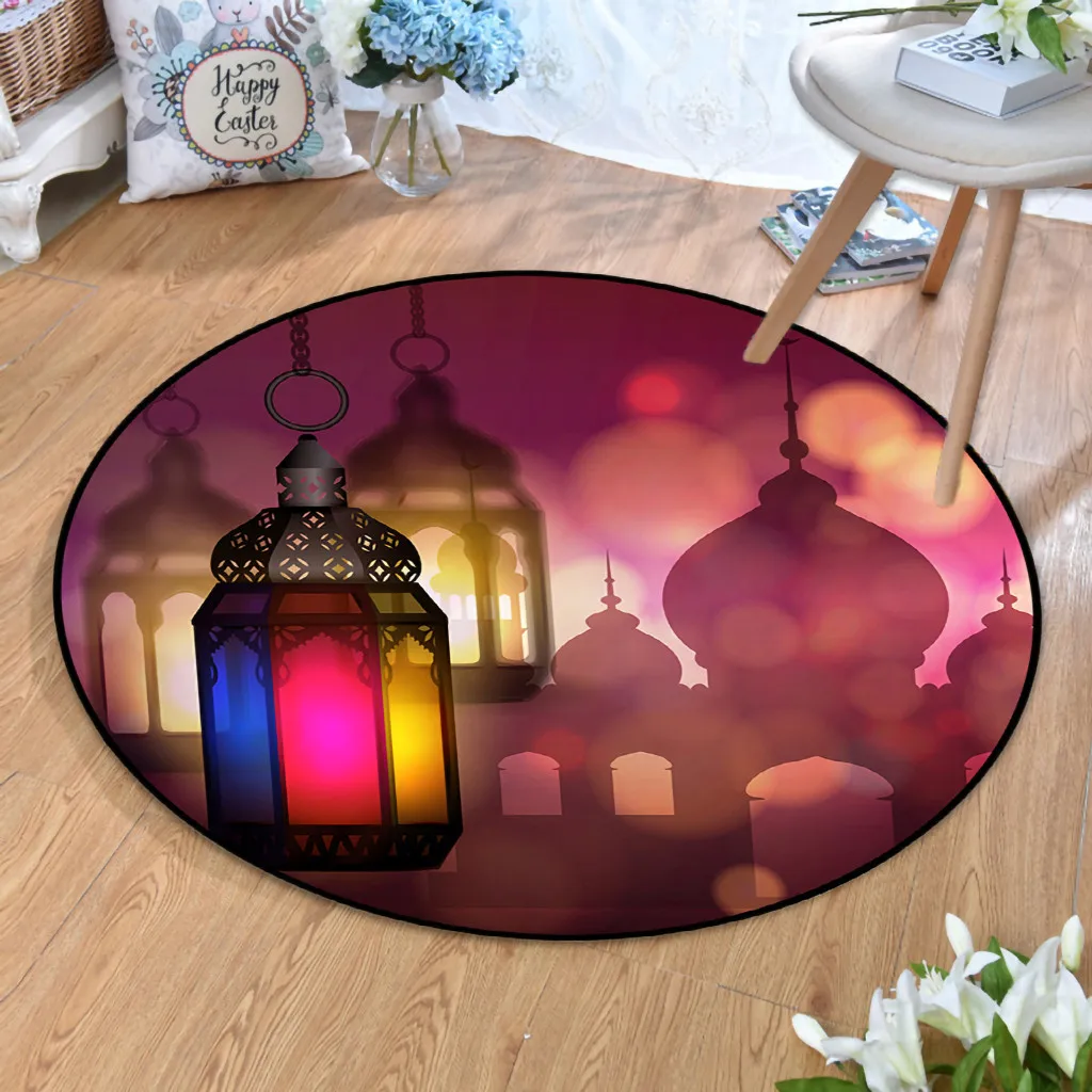 

60cm Home Decor Circle Area Carpets with Star and Moon Ramadan Design Round Area Islam Ramadan Lighthouse Rug Carpet