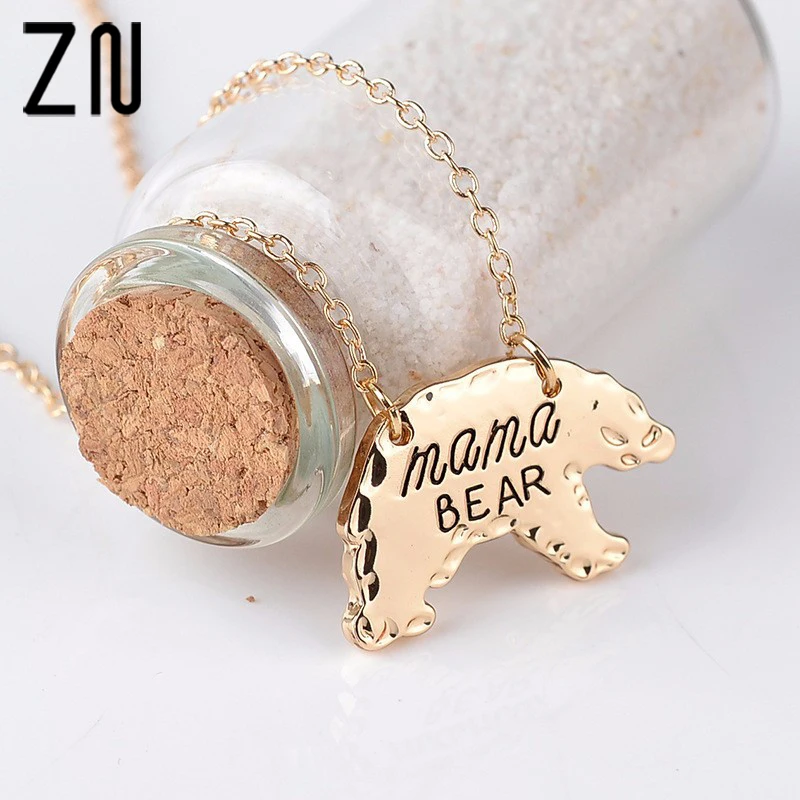 

ZN Gold Silver Tone Personalized Mama Bear Necklace Mother Bear Mama Necklace Mothers Day Gift For Mom Fashion Jewelry