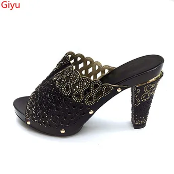 

doershow Italian Ladies Sexy High Heels Pumps black Rhinestones Design Ladies Women Pumps African Sandal Shoes for party!HBE1-19