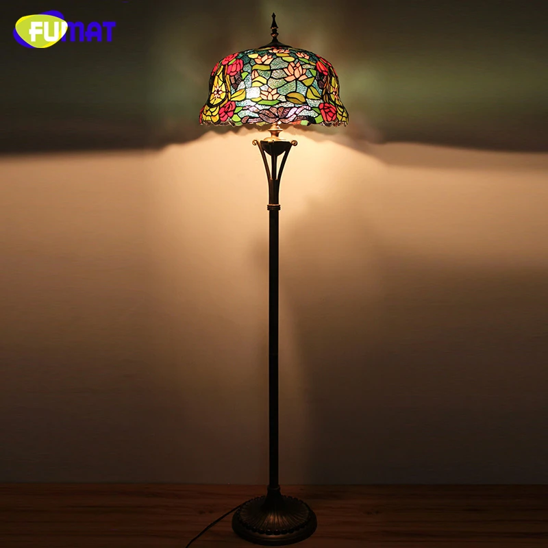 FUMAT European Luxury Tiffany Floor Lamp Home Decor Lotus Flower Glass Shade Stand Lights Living Room Bedside LED Floor Lights