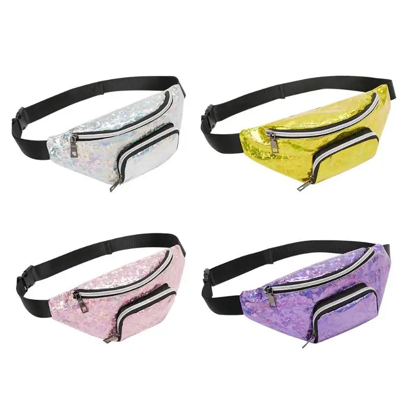 

PVC Waterproof Women Holographic Waist Packs Double Pocket Laser Chest Bag