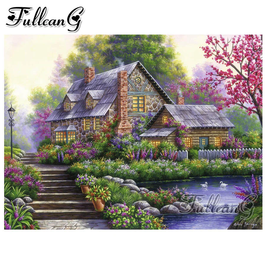 

FULLCANG 5d diy diamond painting wonderland cottage full square/round drill mosaic embroidery rhinestone sale garden kit FC1211