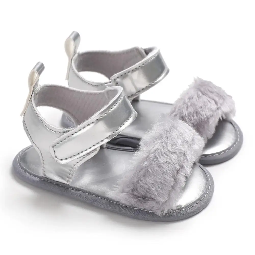 Летние сандалии для новорожденных девочек 4 стиля, меховая однотонная обувь на плоской подошве с каблуком для детей 0-18 месяцев - Цвет: s