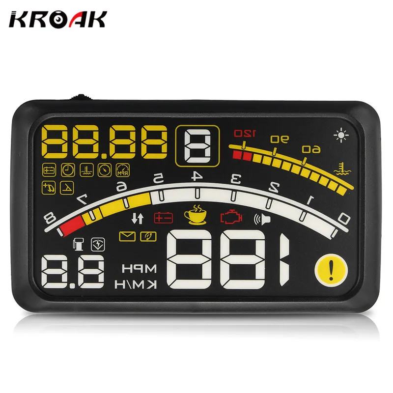 

KROAK 4E 5.5" Car HUD Head Up Display car OBD2 II EUOBD Overspeed Warning System Auto Voltage Alarm
