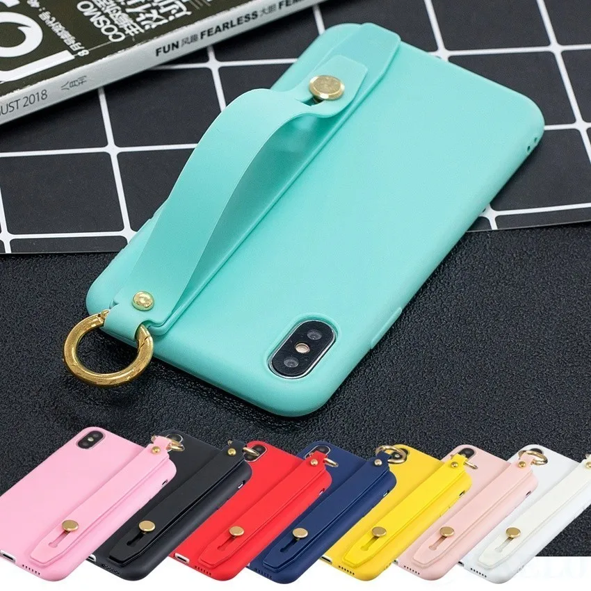 

Candy Color Soft TPU Case For Samsung Galaxy J3 J5 J7 2016 2017 J4 J6 Plus 2018 A6 A7 A8 A9 Wrist Strap Holder Phone Back Cover