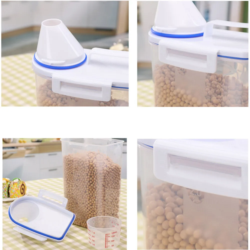 2L Plastic Cereal Dispenser Storage Box Kitchen Food Grain Rice Container Sealed Cans Transparent Keep Fresh Food Canister /C