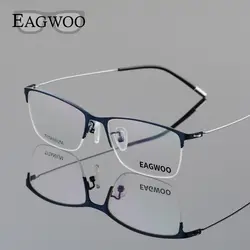 Eagwoo Титан глаз очки полуободковая оптическая рамки рецепт; очки провода храм для мужчин Nerd тонкий свет 5205