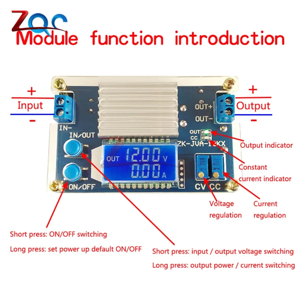 DC 0-32 в пост 12A постоянного Напряжение ток ЖК-дисплей цифровой Напряжение ток Дисплей Регулируемый понижающий Шаг вниз Питание зарядная Модульная плата