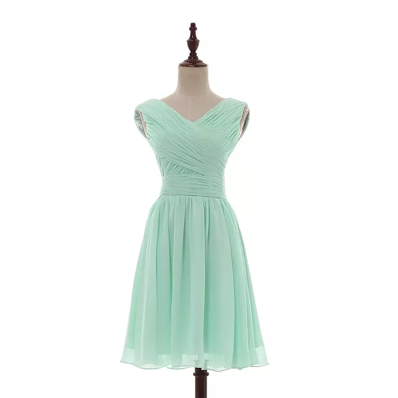 Гофрированное шифоновое Короткое Платье Для подружки невесты со шнуровкой, длина до колена, свадебные платья для гостей, мятно-зеленые платья для подружек невесты