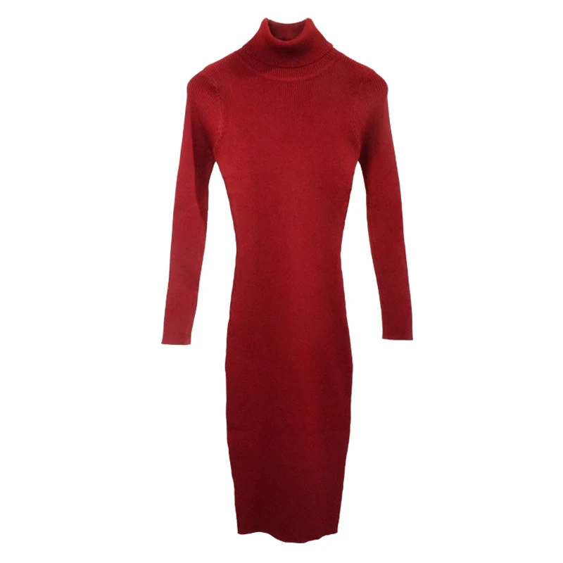 Новое осенне-зимнее женское вязаное платье, свитер с высоким воротом, платья для девушек, облегающее платье с длинным рукавом, приталенное платье Vestidos SF1468
