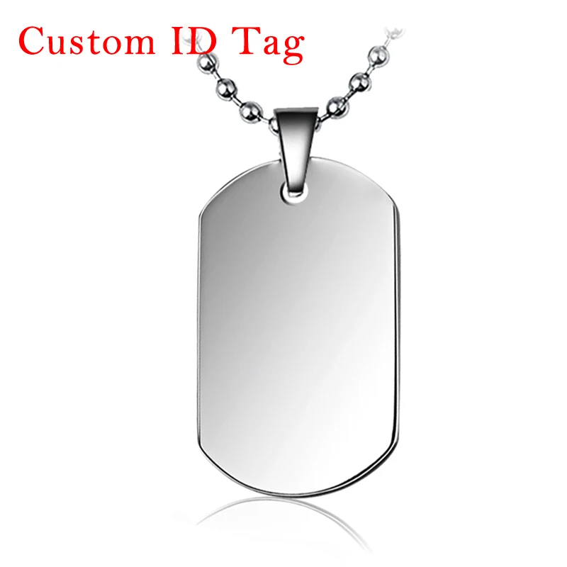 1Pc Cool Free Engraved ID Army Tags Necklace Silver Stainless Steel Customized Dog Tag Pendant