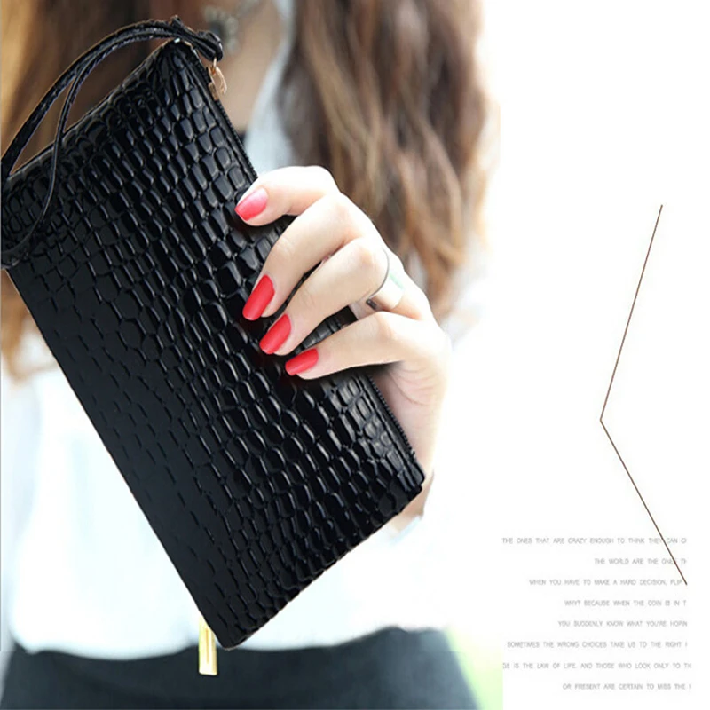 

Women's Clutch Bag Simple Fashion Black PU Leather Handbag Stone Pattern Shaped Small Clutch bag Women Phone Money Bag Clutch