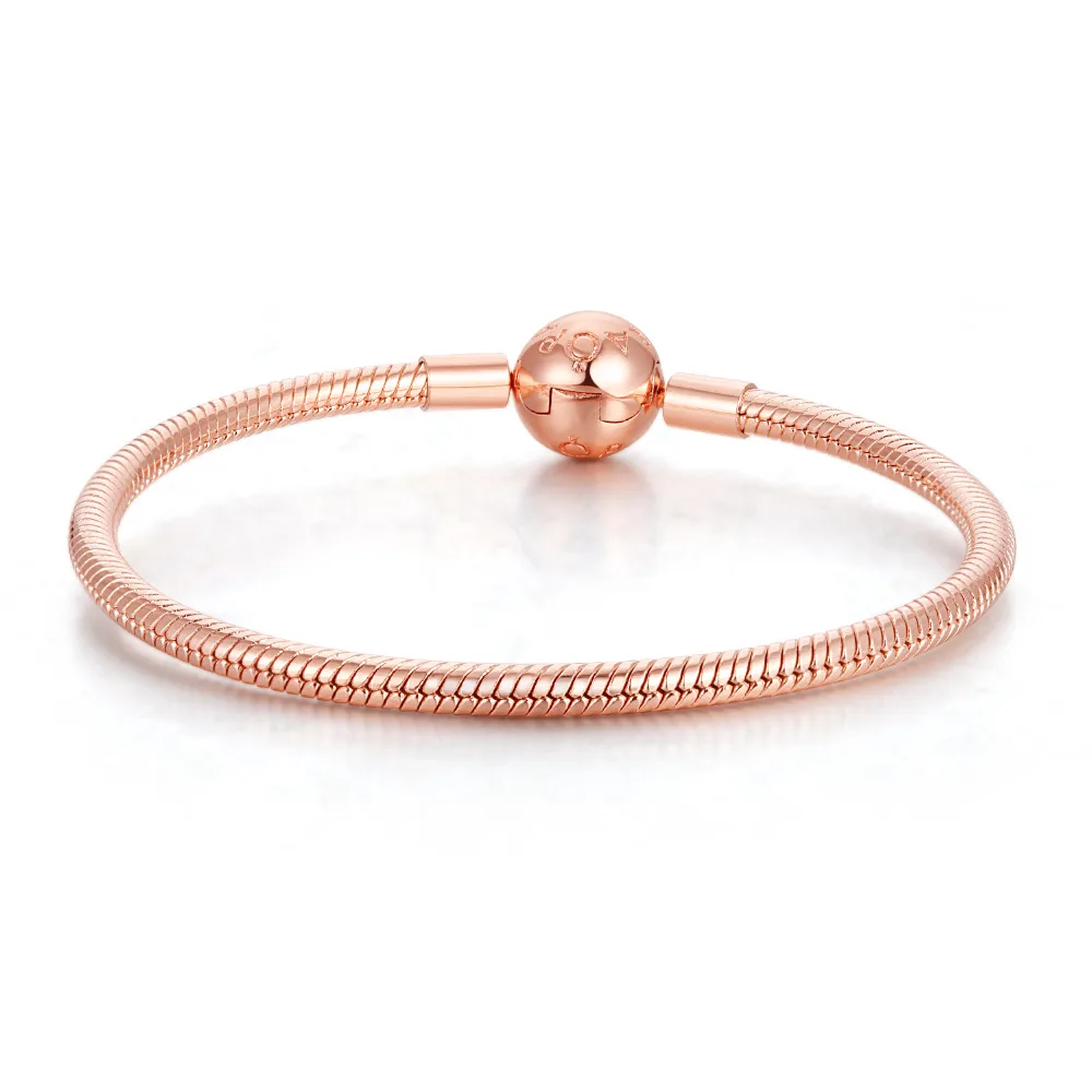 

Pandulaso Smooth Rose Clasp Bracelet Woman Jewelry Rose Gold Bracelet Fit Original Charms & Beads For Woman DIY Jewelry
