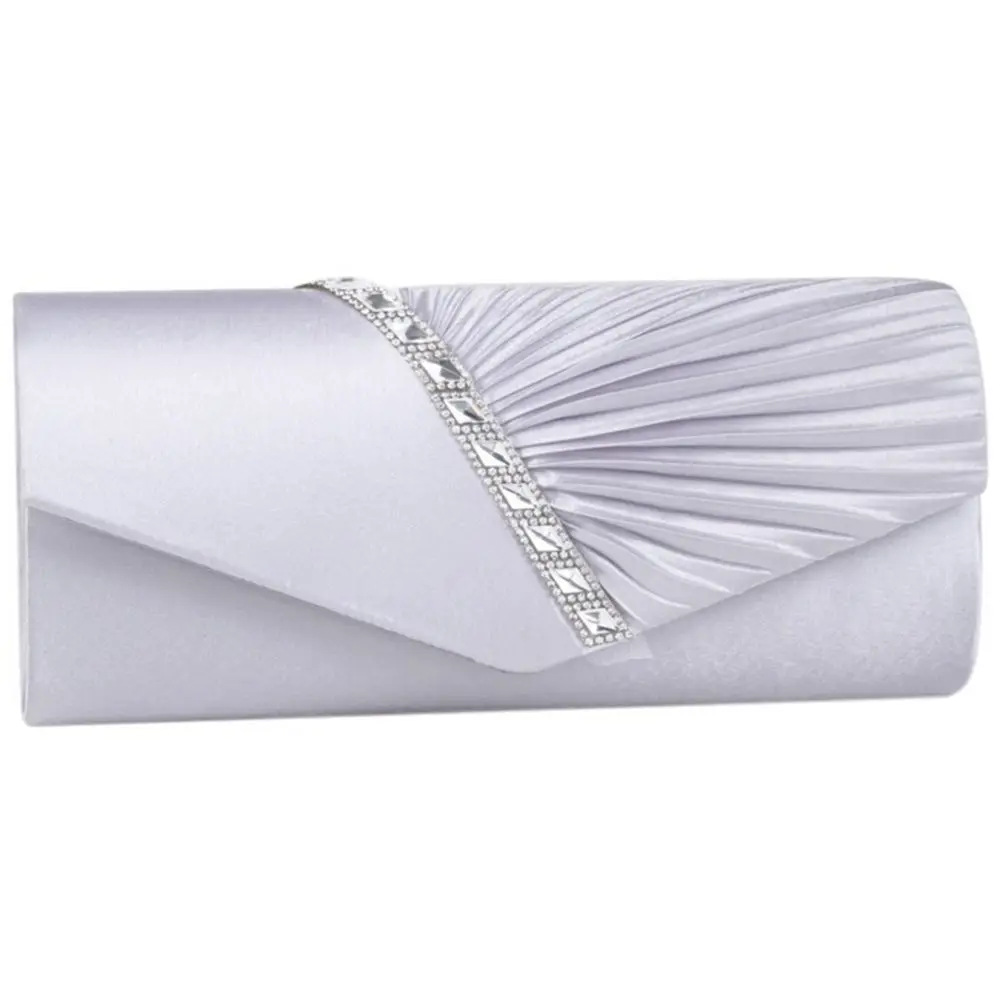 FGGS-Женская вечерняя сумка, украшенная стразами, с рюшами, вечерние, для банкета, блестящая сумка для женщин, свадебные сумочки-клатчи, сумка на плечо на цепочке - Цвет: Silver