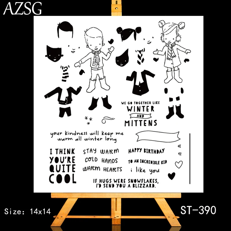 

AZSG Winter Clothes lovely Children Clear Stamps/Seals For DIY Scrapbooking/Card Making/Album Decorative Silicone Stamp Crafts