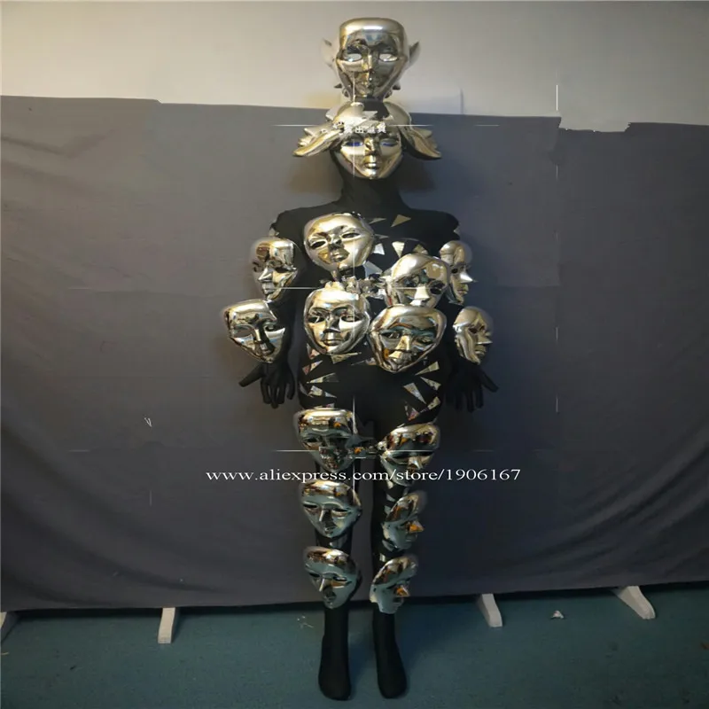 

Nightclub Stage Performance Mirror Clothes Skull Headwear Grand Event Costume Halloween Party Evening Catwalk Dance Skull Suit