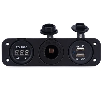 

Car Charger Motorcycle Plug Dual USB Adaptor+12V/24V Cigarette Lighter Socket LED +Digital Voltmeter Mobile Phone Charge